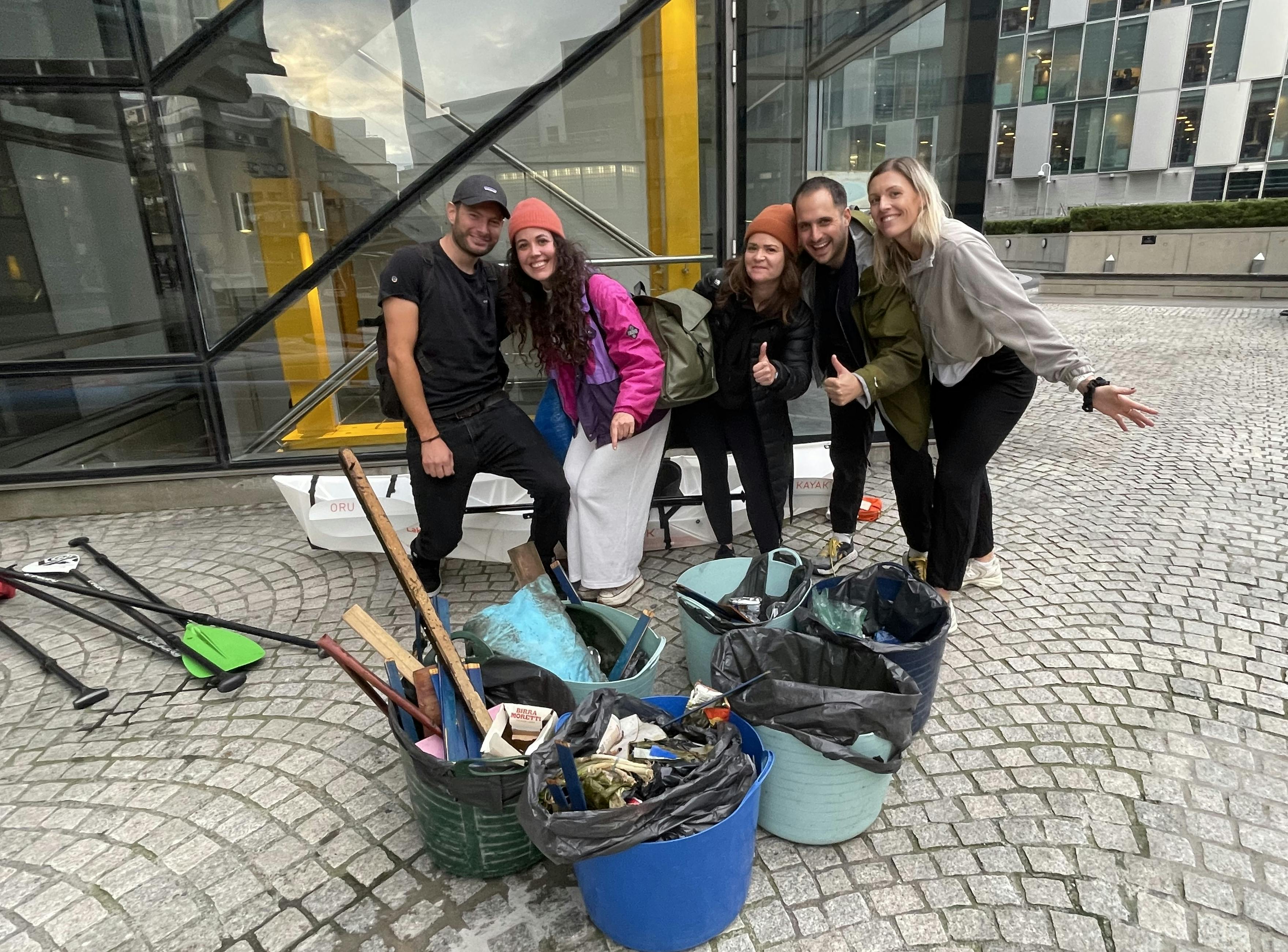 Ticket Tailor team litter picking from the river Thames