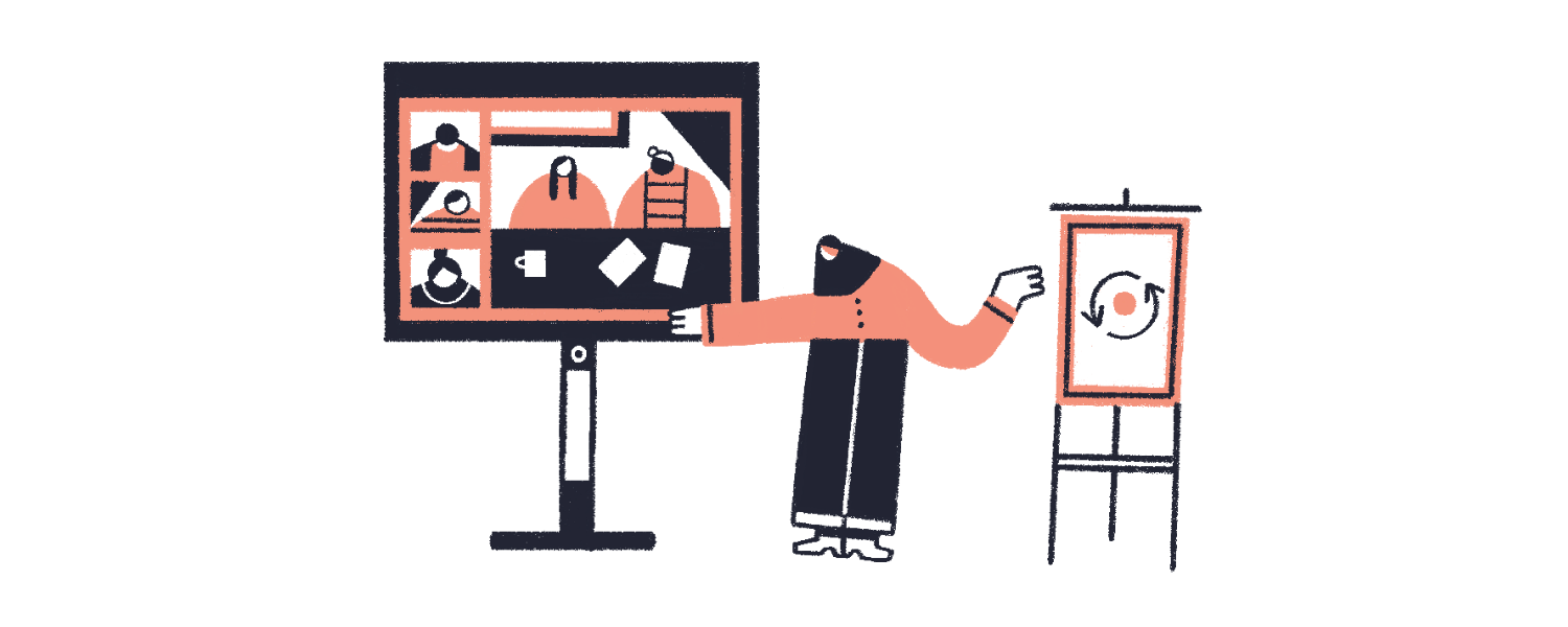 a person standing next to a smartboard