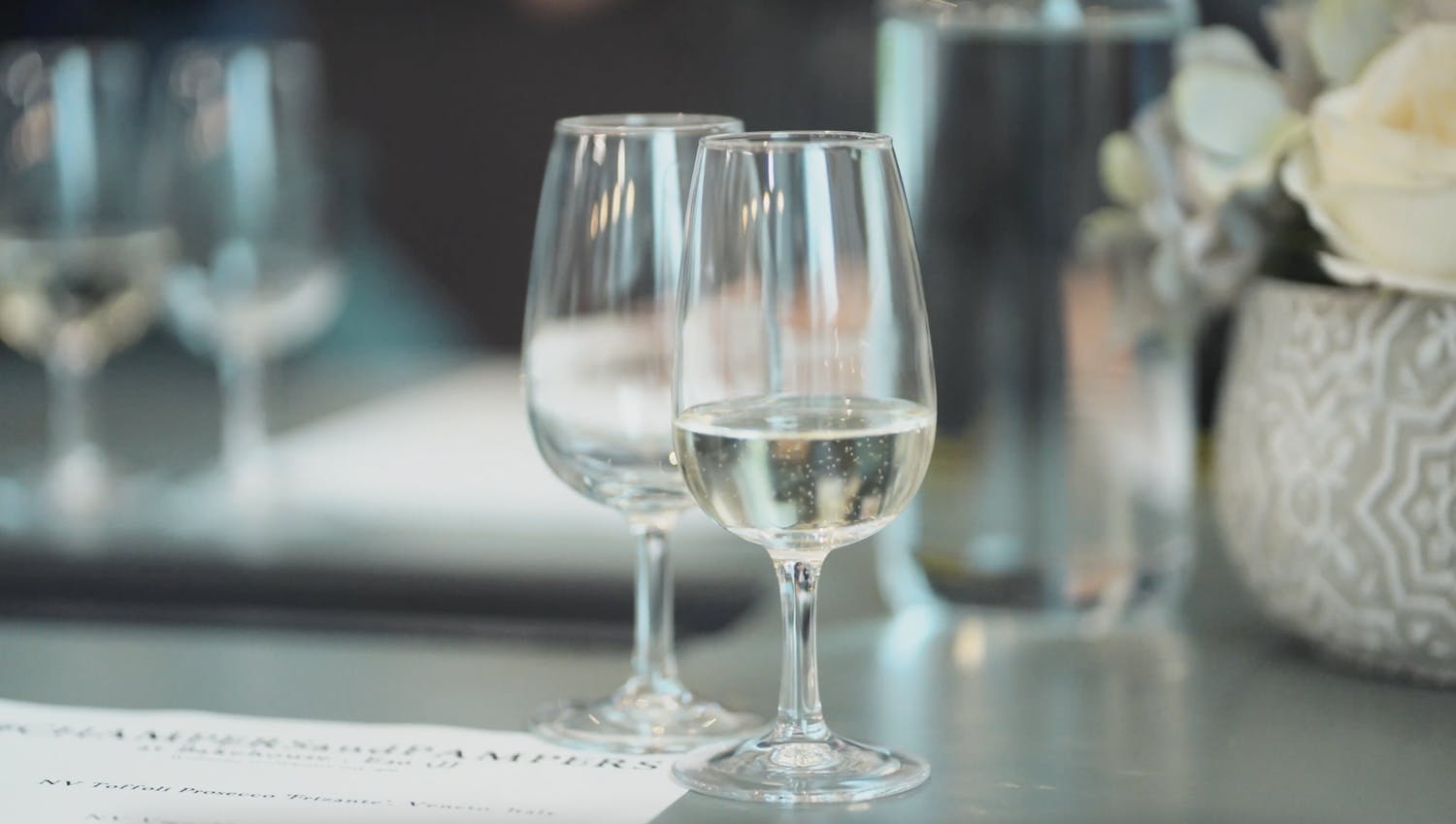 wine tasting glasses with fizzy wine