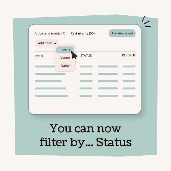 a screenshot of a computer with events filtering