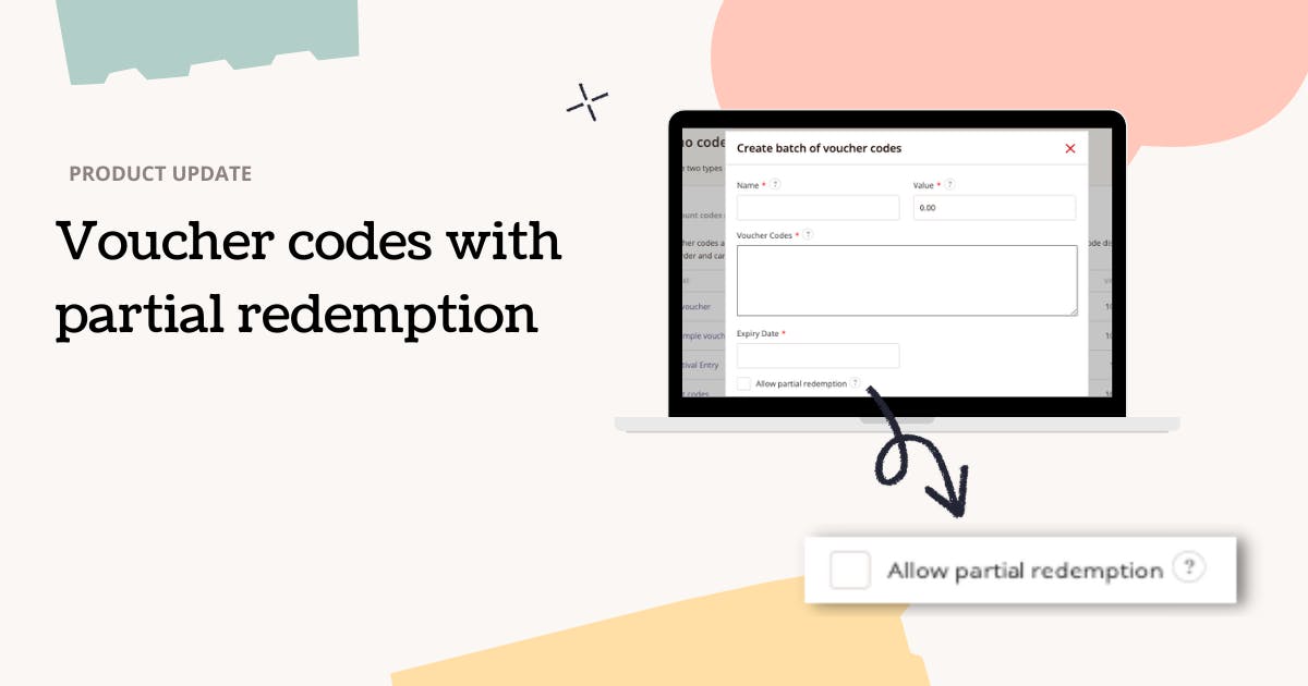 product update poster which says voucher codes with partial redemption