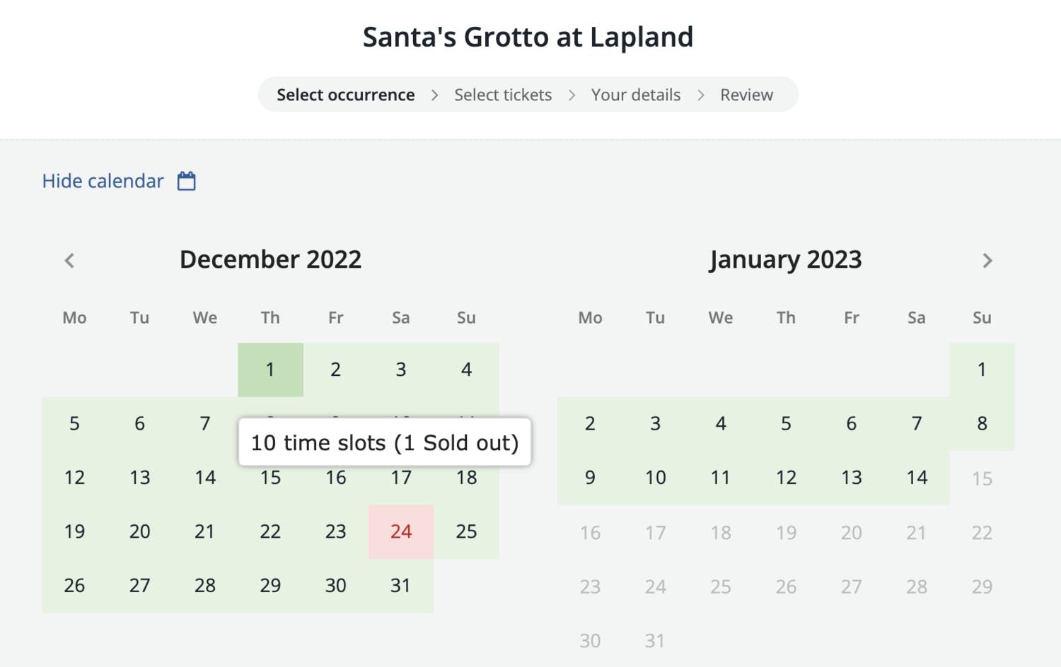 calendar of santa's grotto at lapland