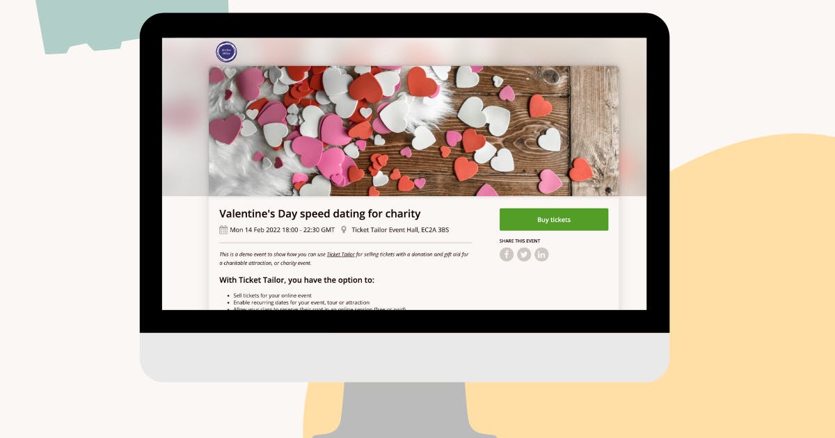 a screen shot of a computer to buy tickets for valentine's day speed dating for charity