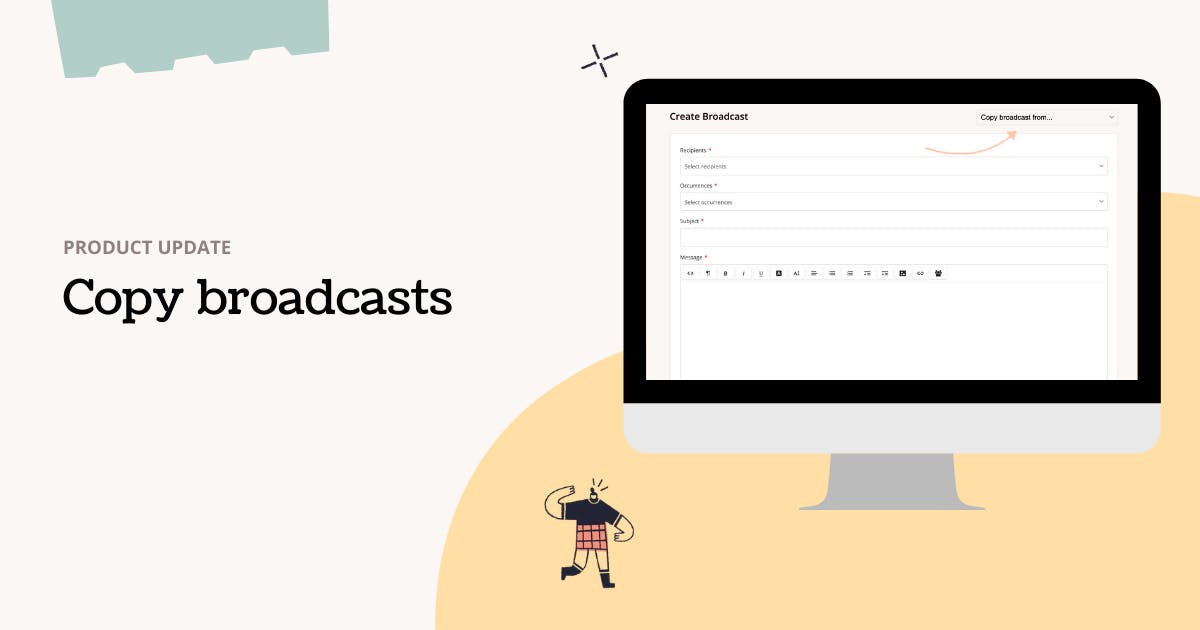 product update poster with text copy broadcasts