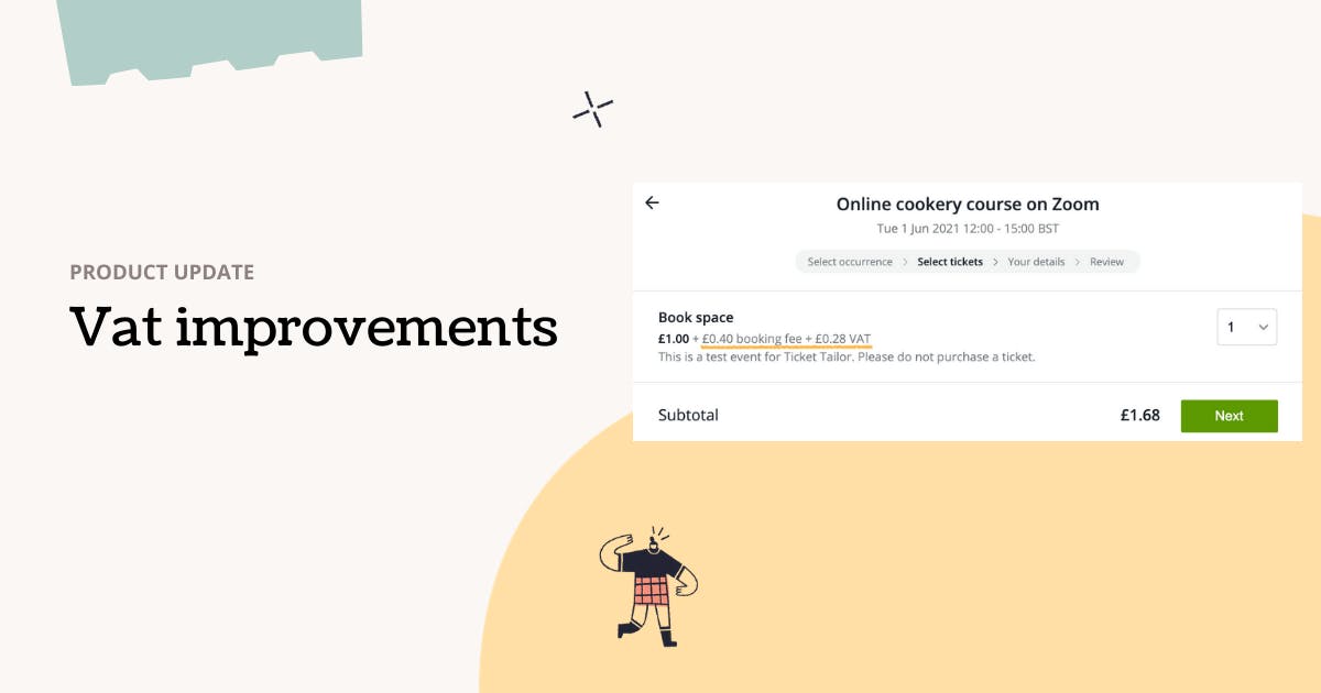 product update page with text vat improvements