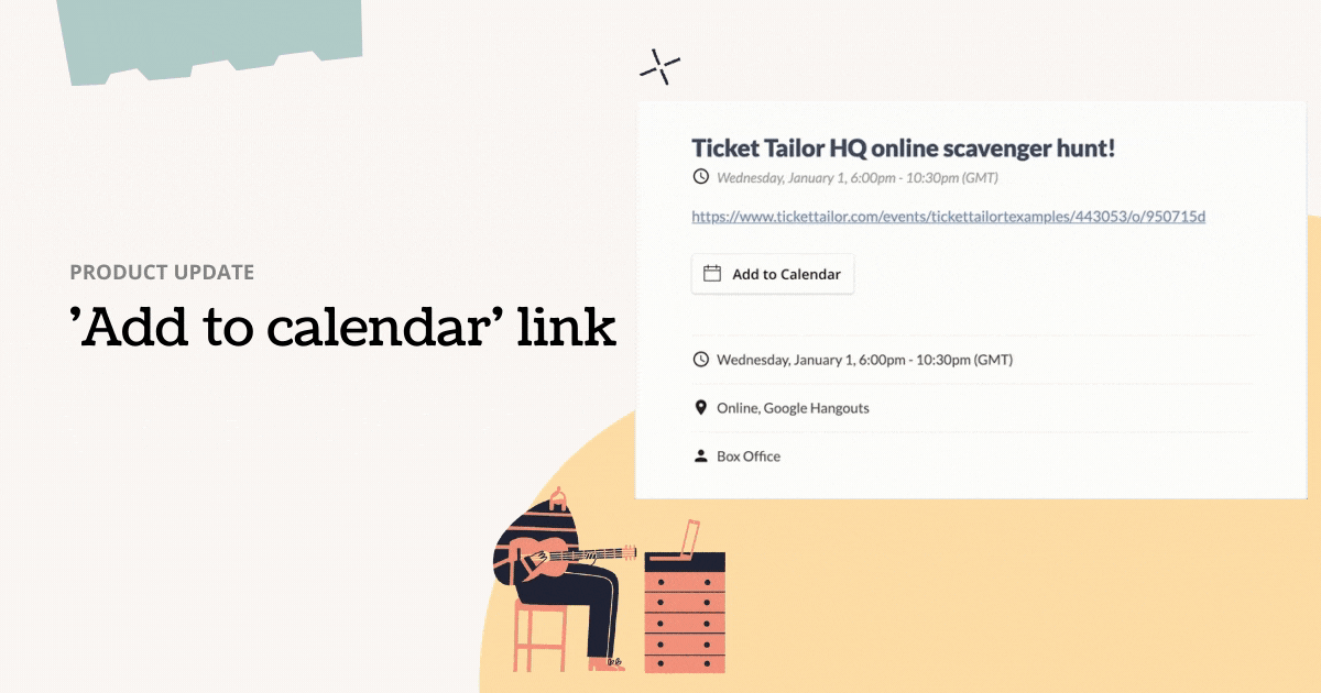 product update poster with text add to calendar link