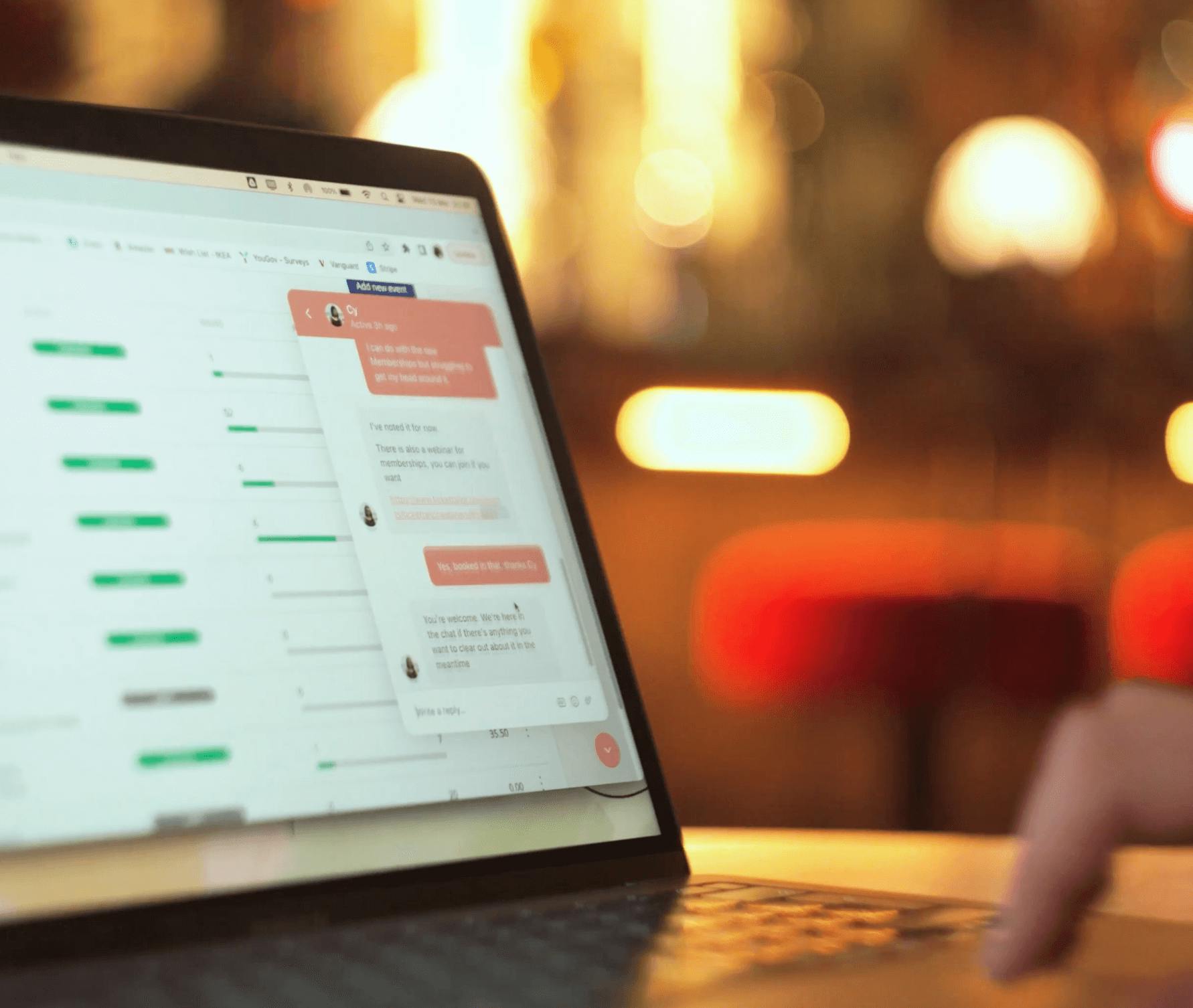 customer support chat on laptop screen
