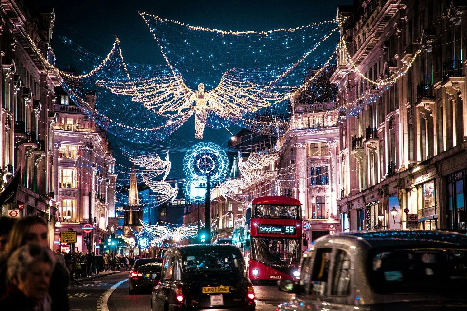 london city street with lights and cars