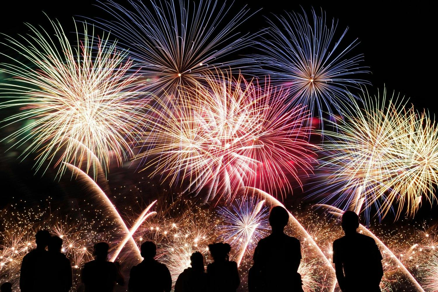a group of people looking at fireworks