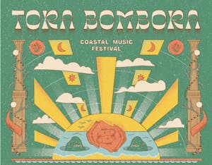 a poster with a sun and clouds