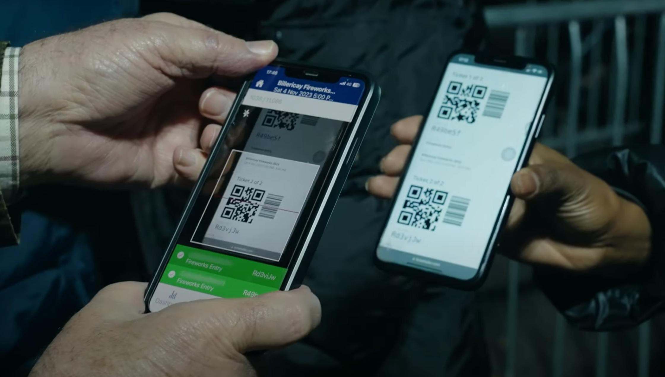 Scanning tickets on mobile phones at billericay fireworks