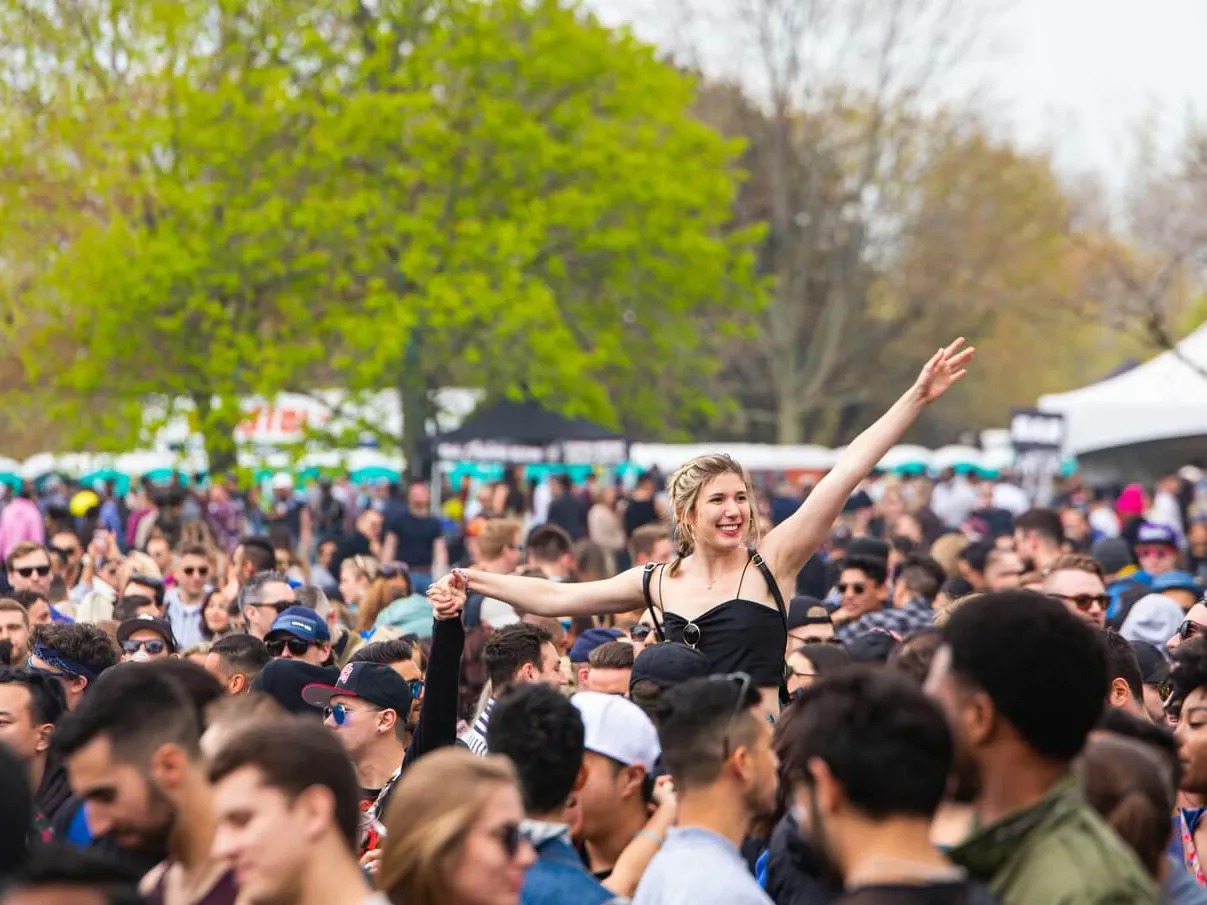 Woman in crowd and festival