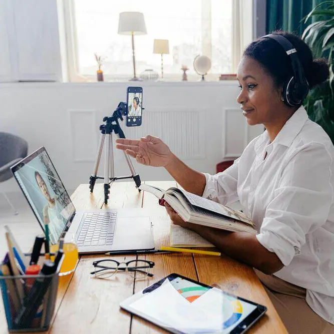 Woman hosting online event