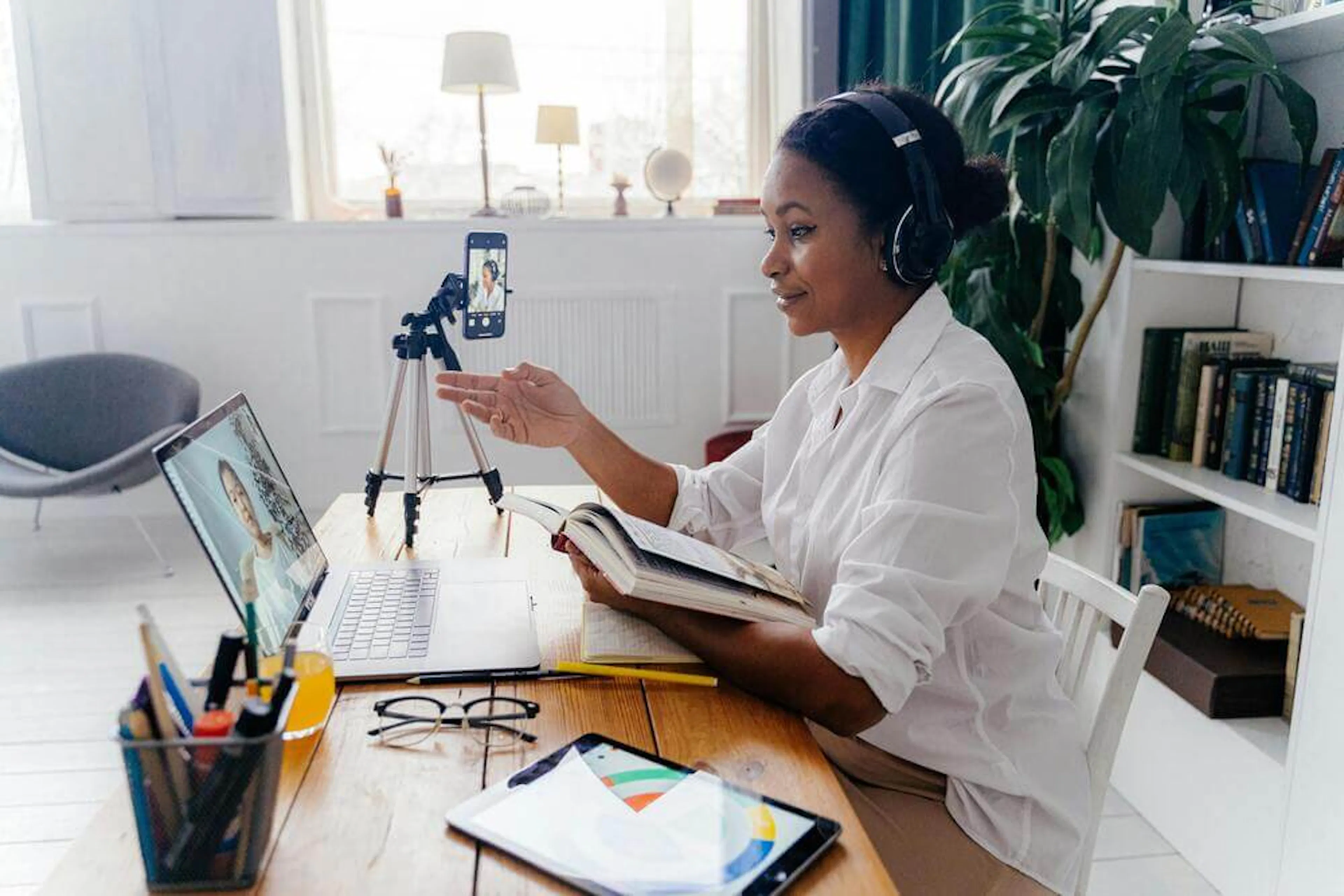 Woman hosting online event