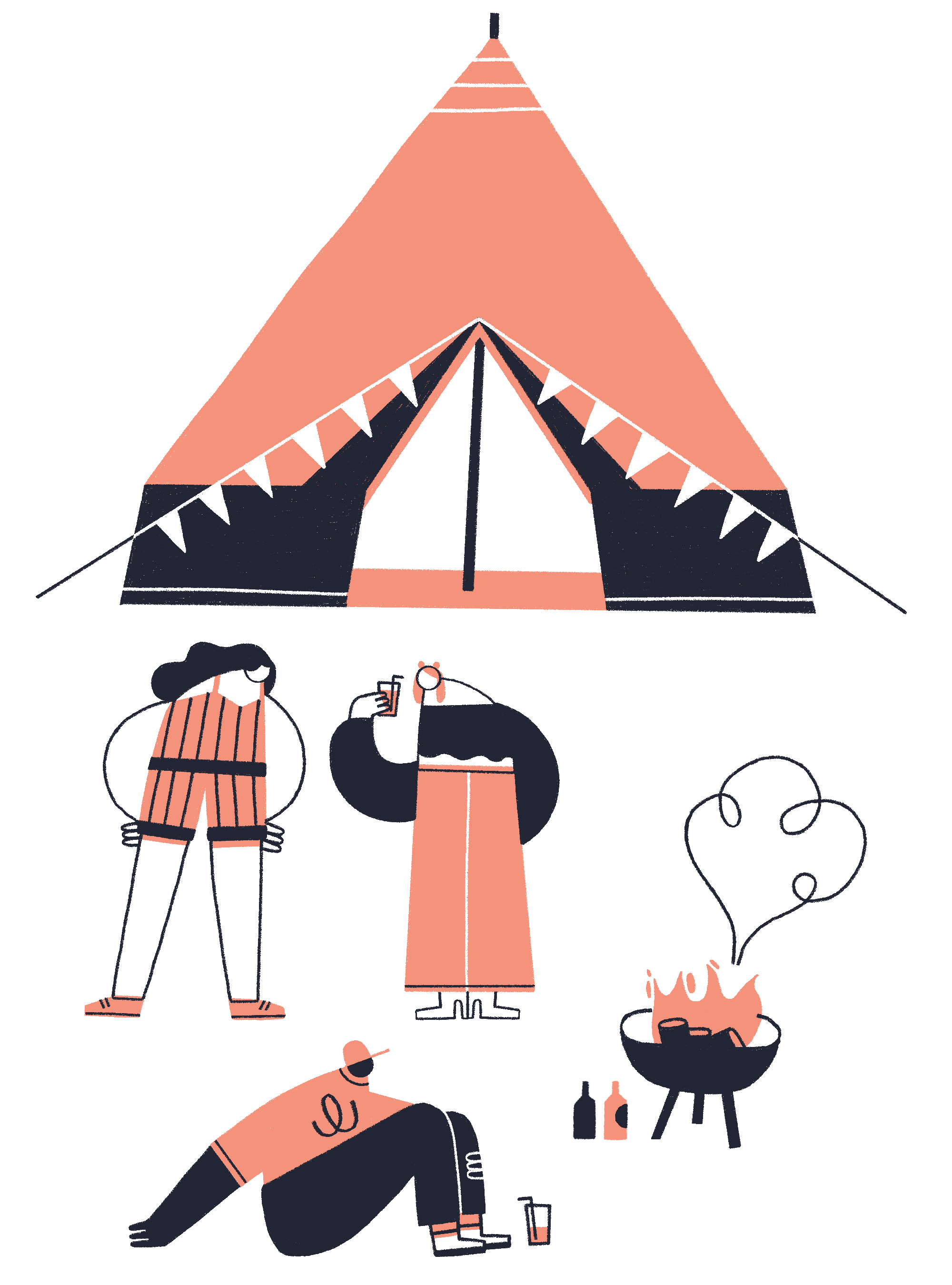 illustration of festival test and figures drinking and enjoying the festival