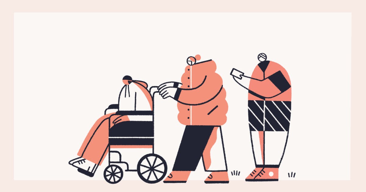 illustration of people queueing with tickets