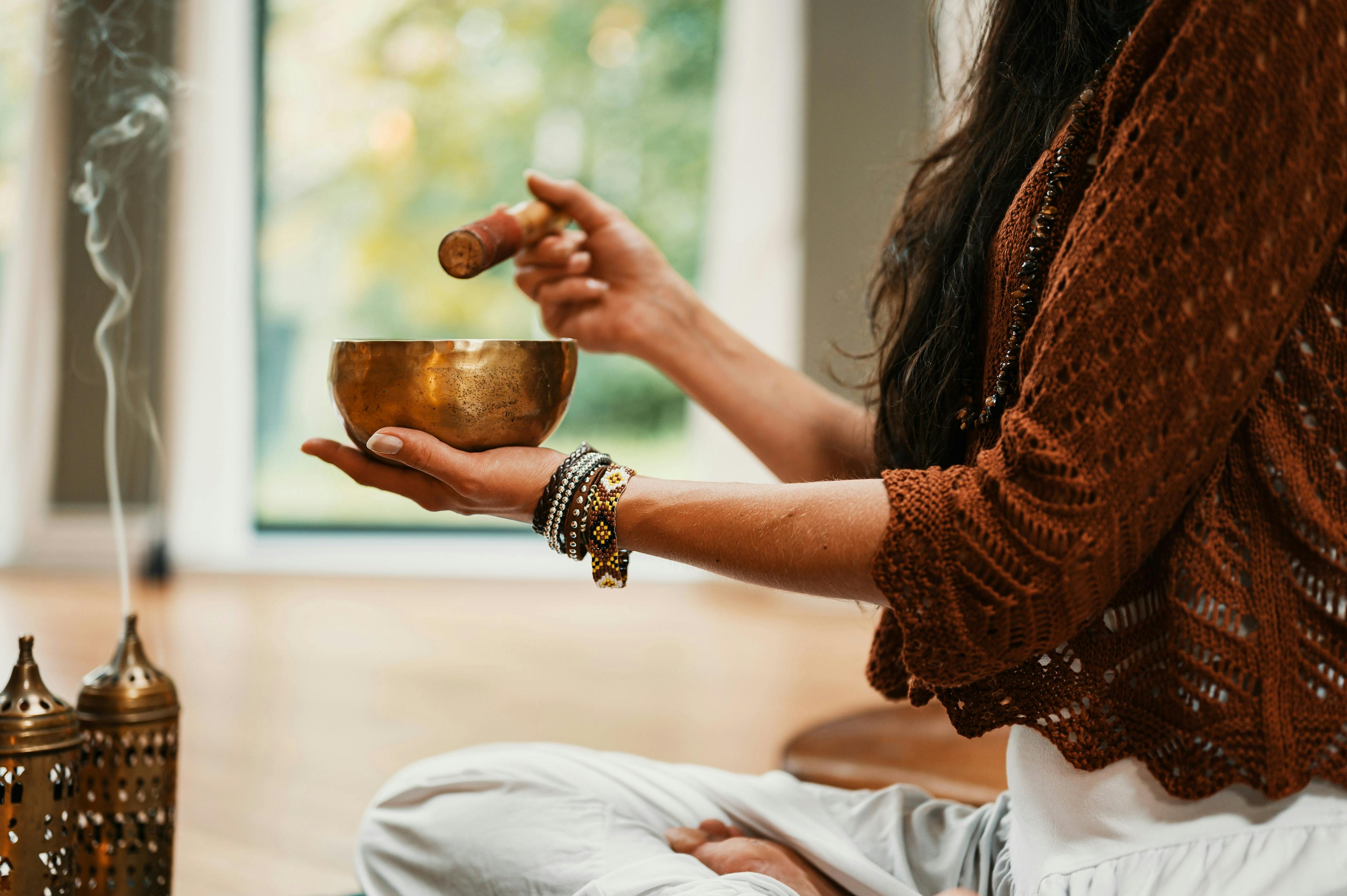 Woman burning incense