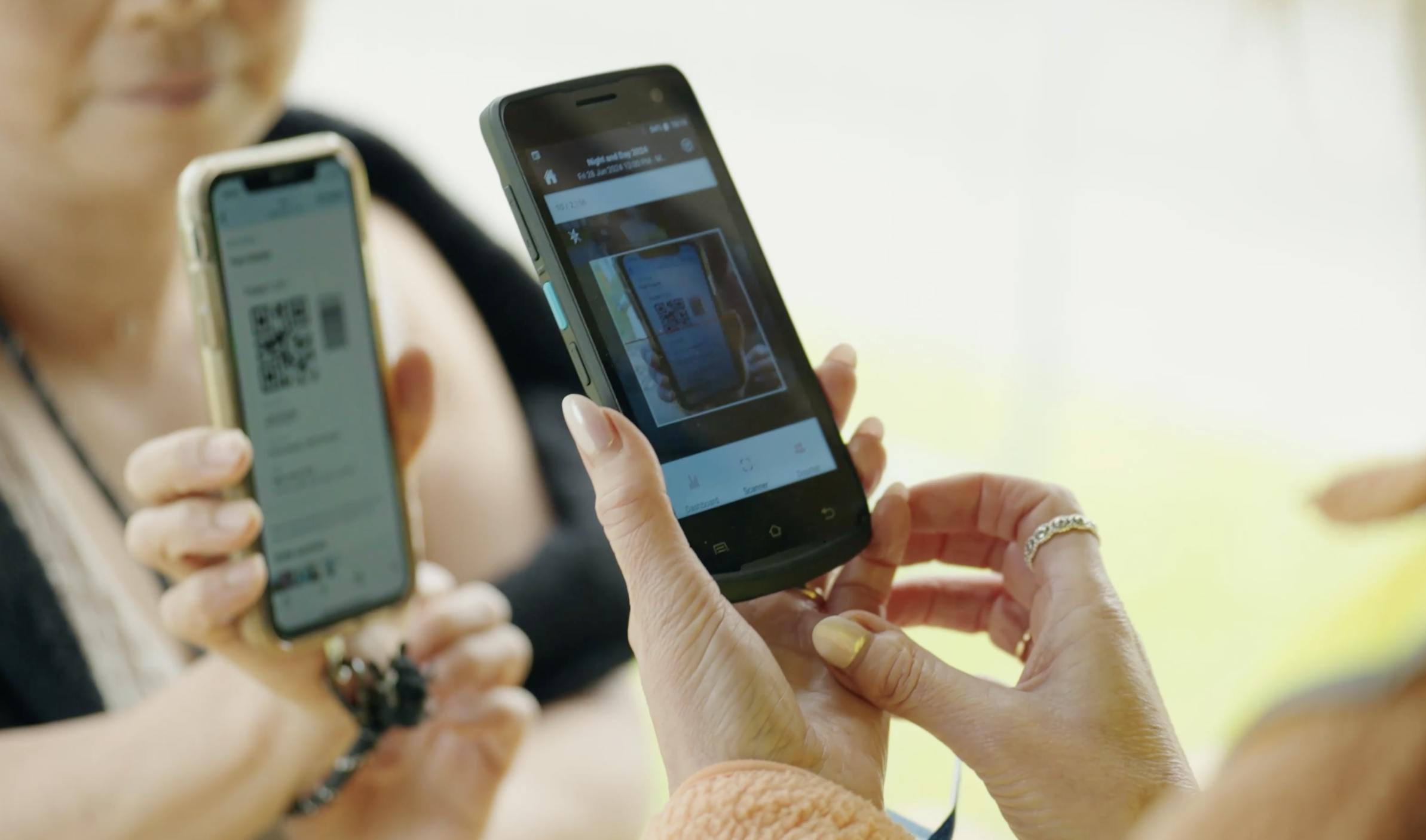 ticket scanning on two phones with a qr code