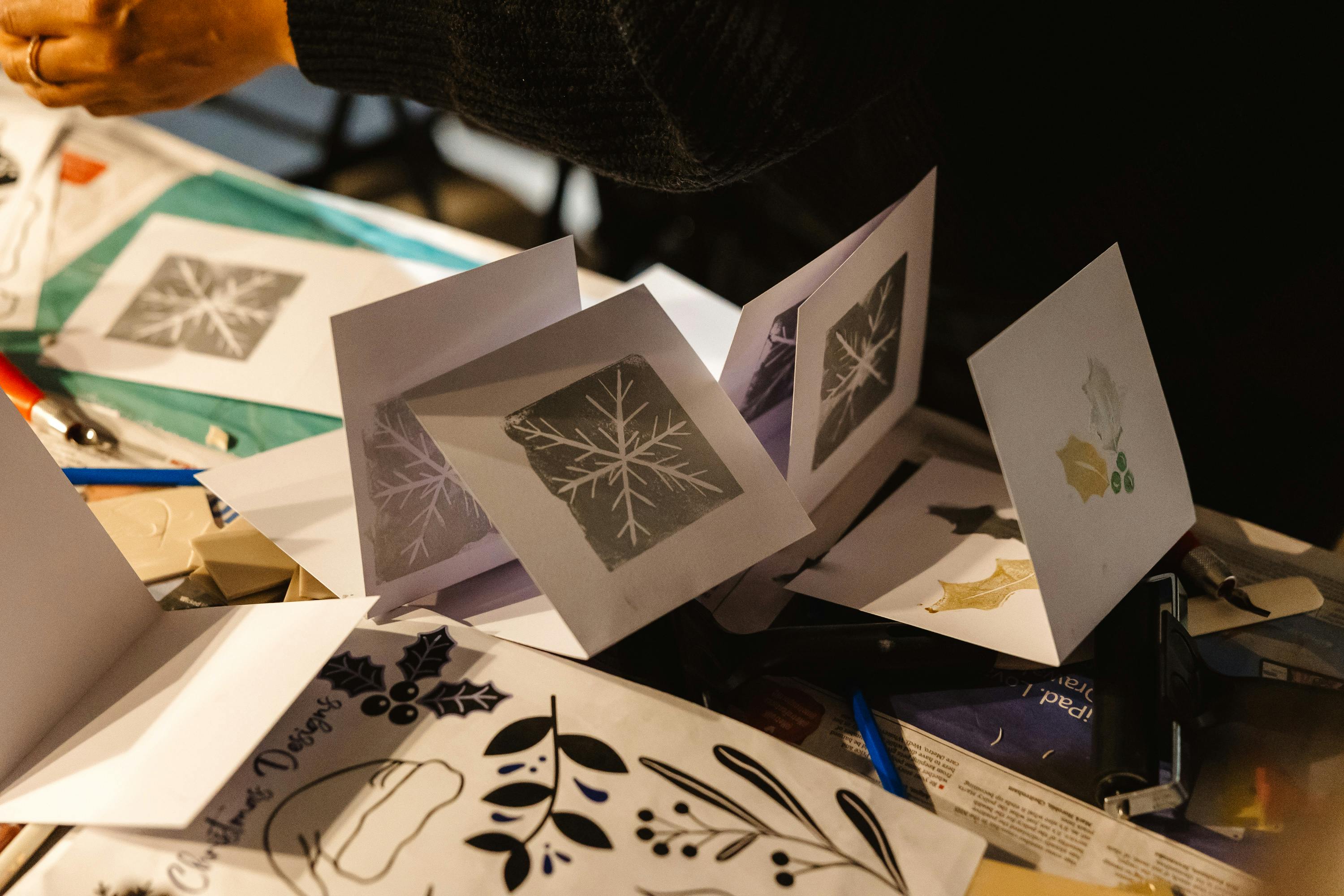 Lou wildflowers of London, lino print christmas card