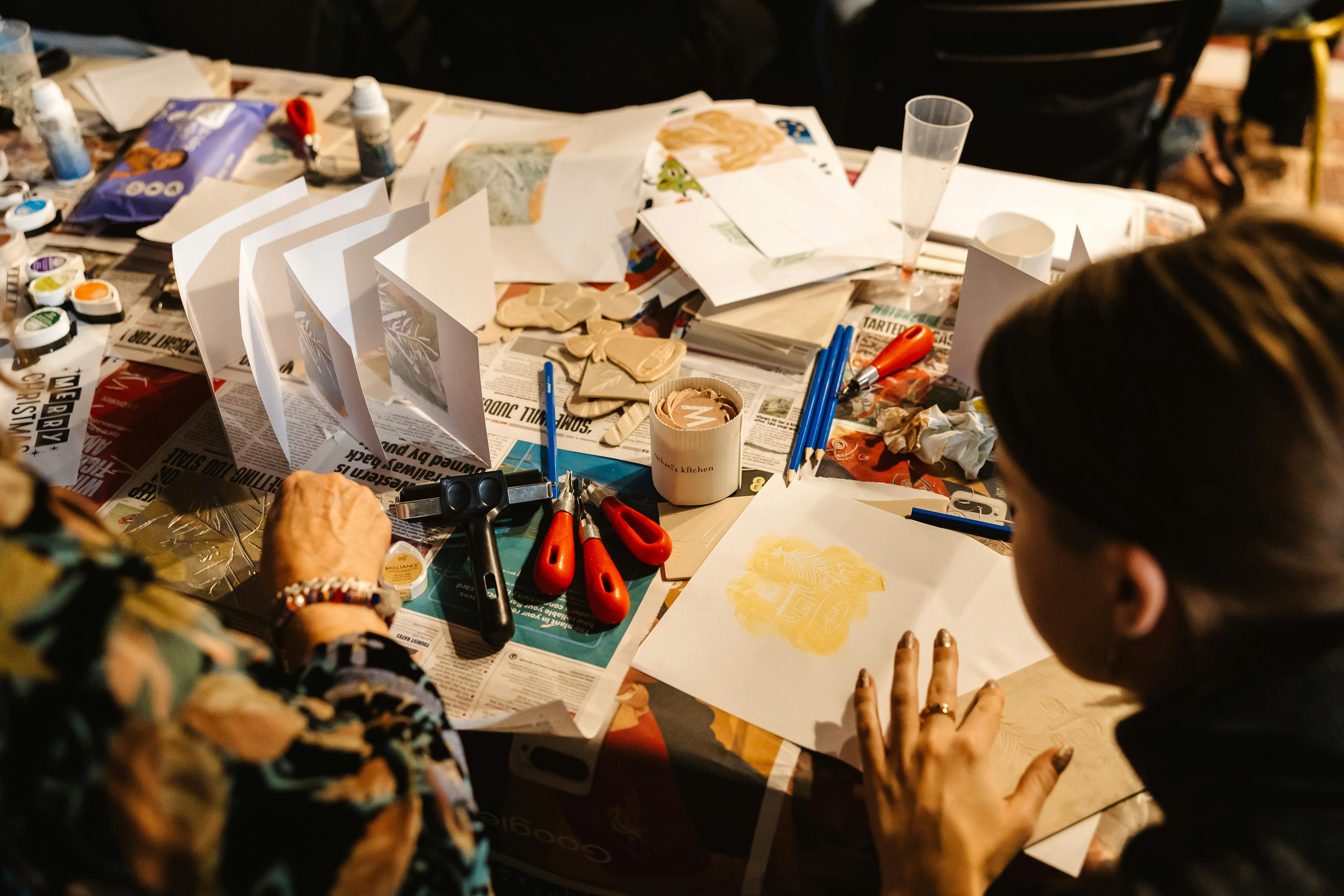 Lou wildflowers of London, card printing equipment on table