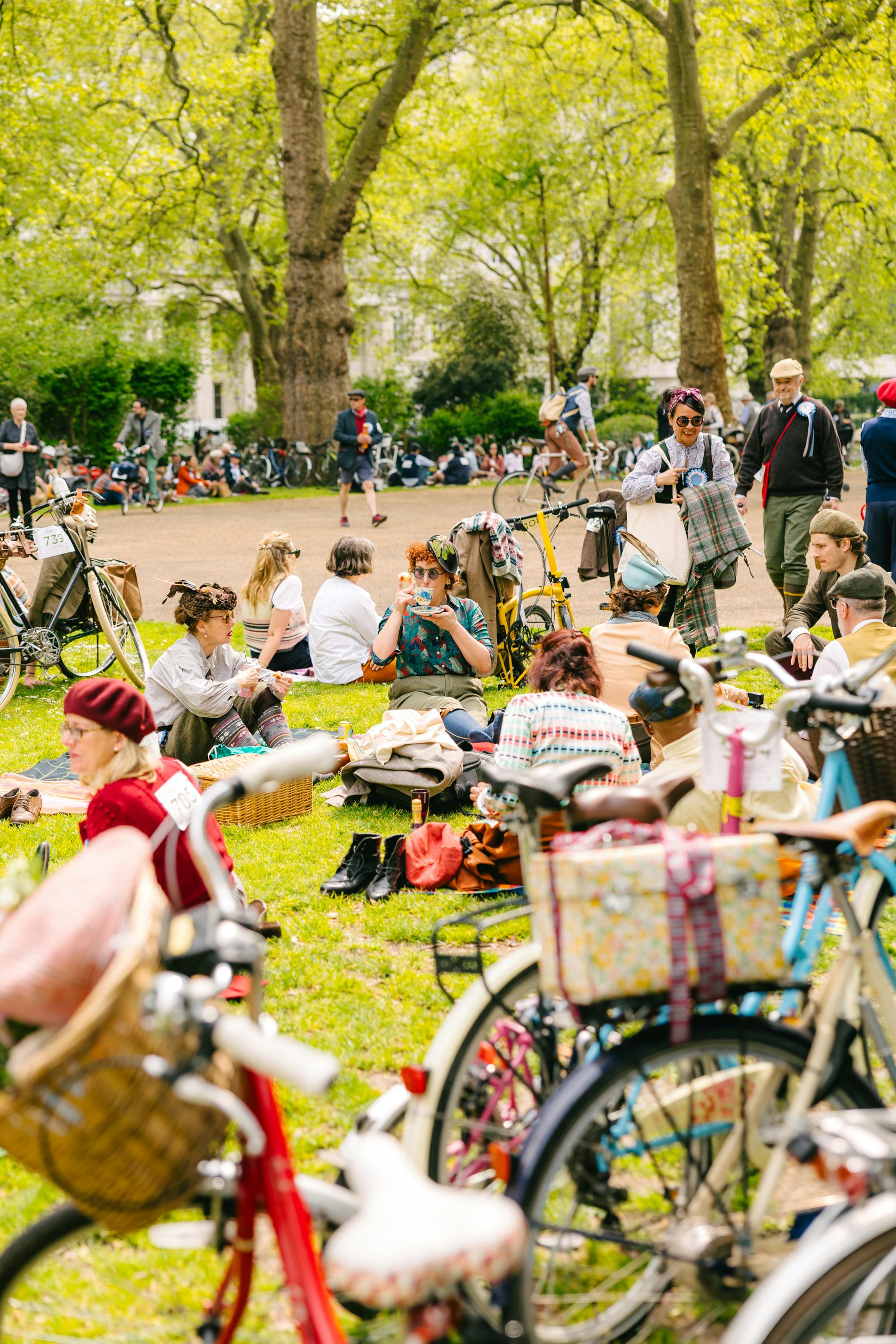The Tweed Run shot of bikes at lunchtime picnic break