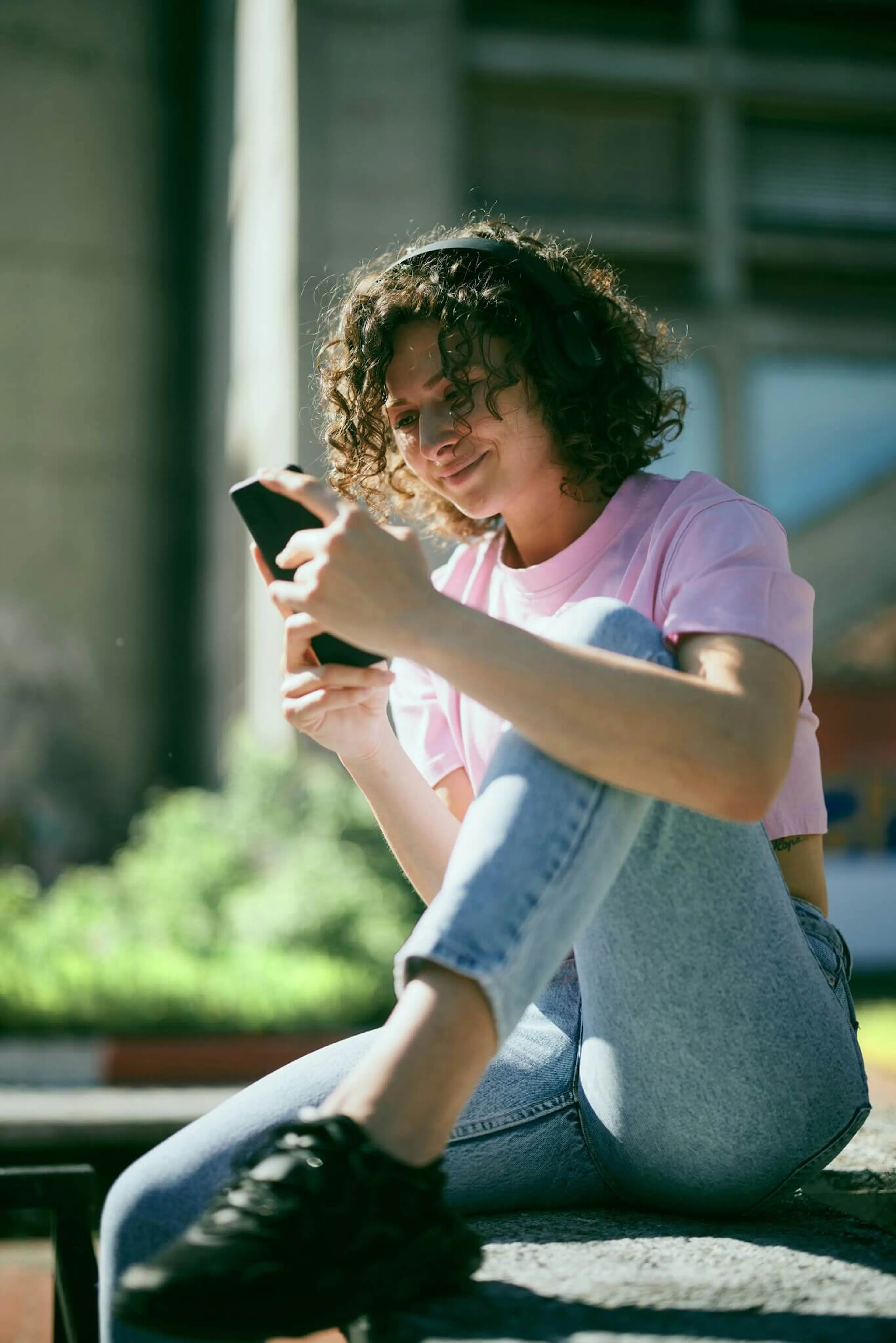 Woman smiling on phone