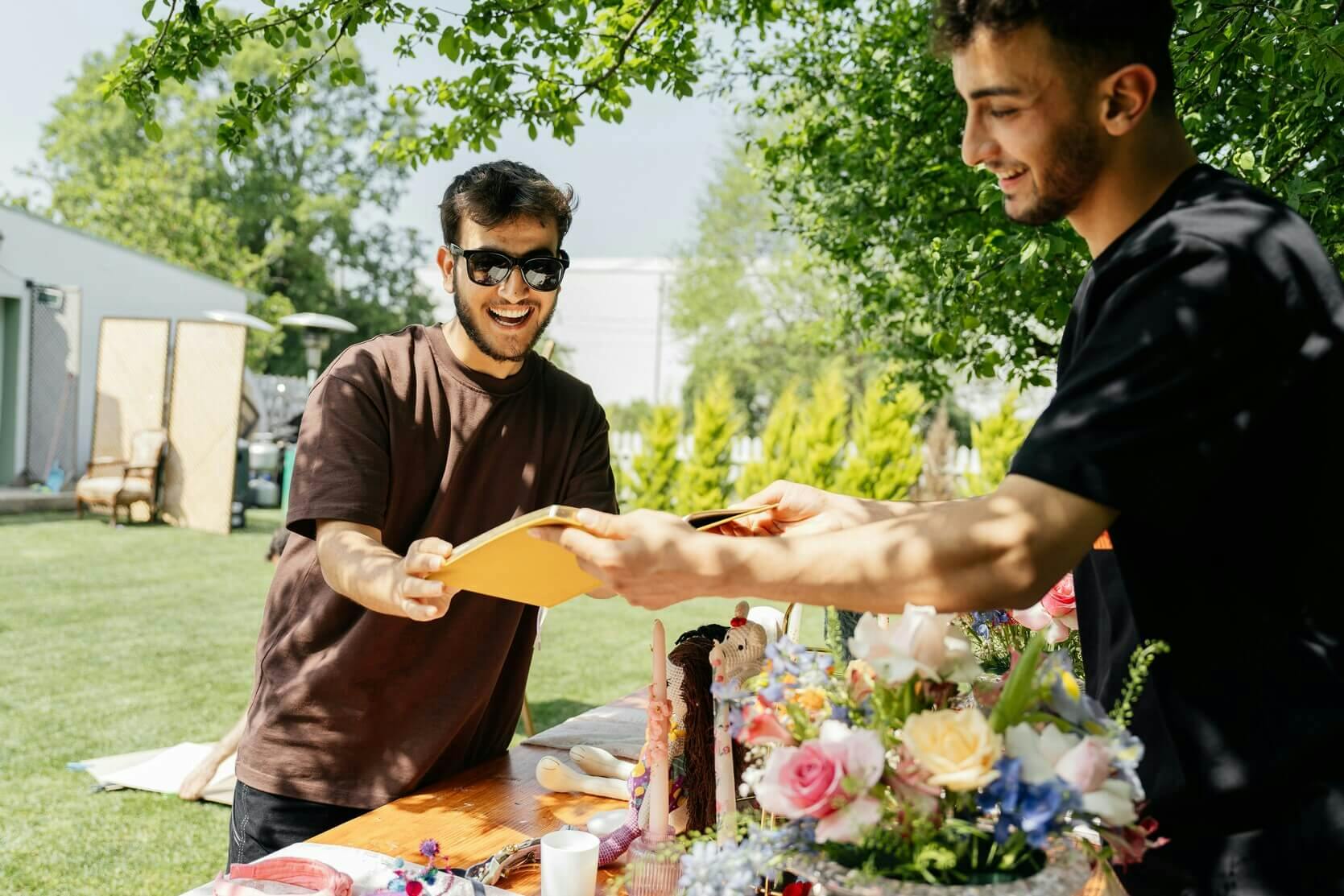 Selling products at merch stand