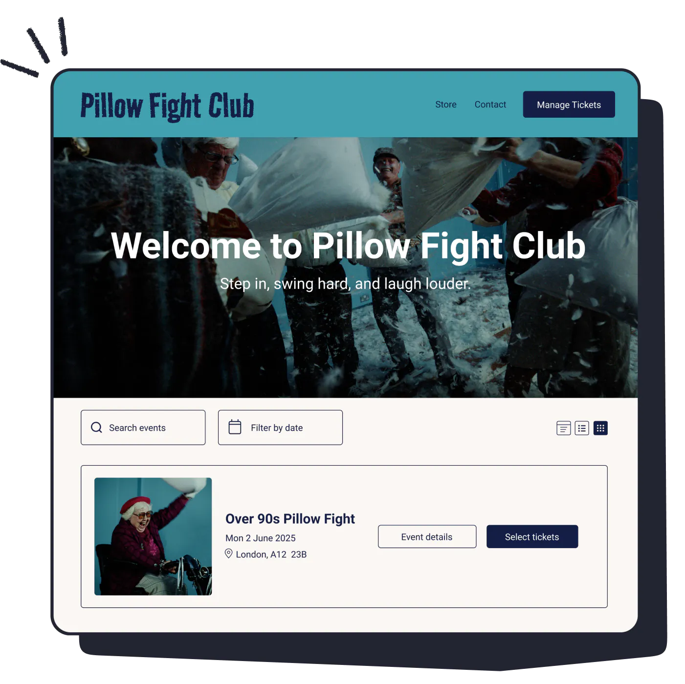 Mock event page for Pillow Fight Club
