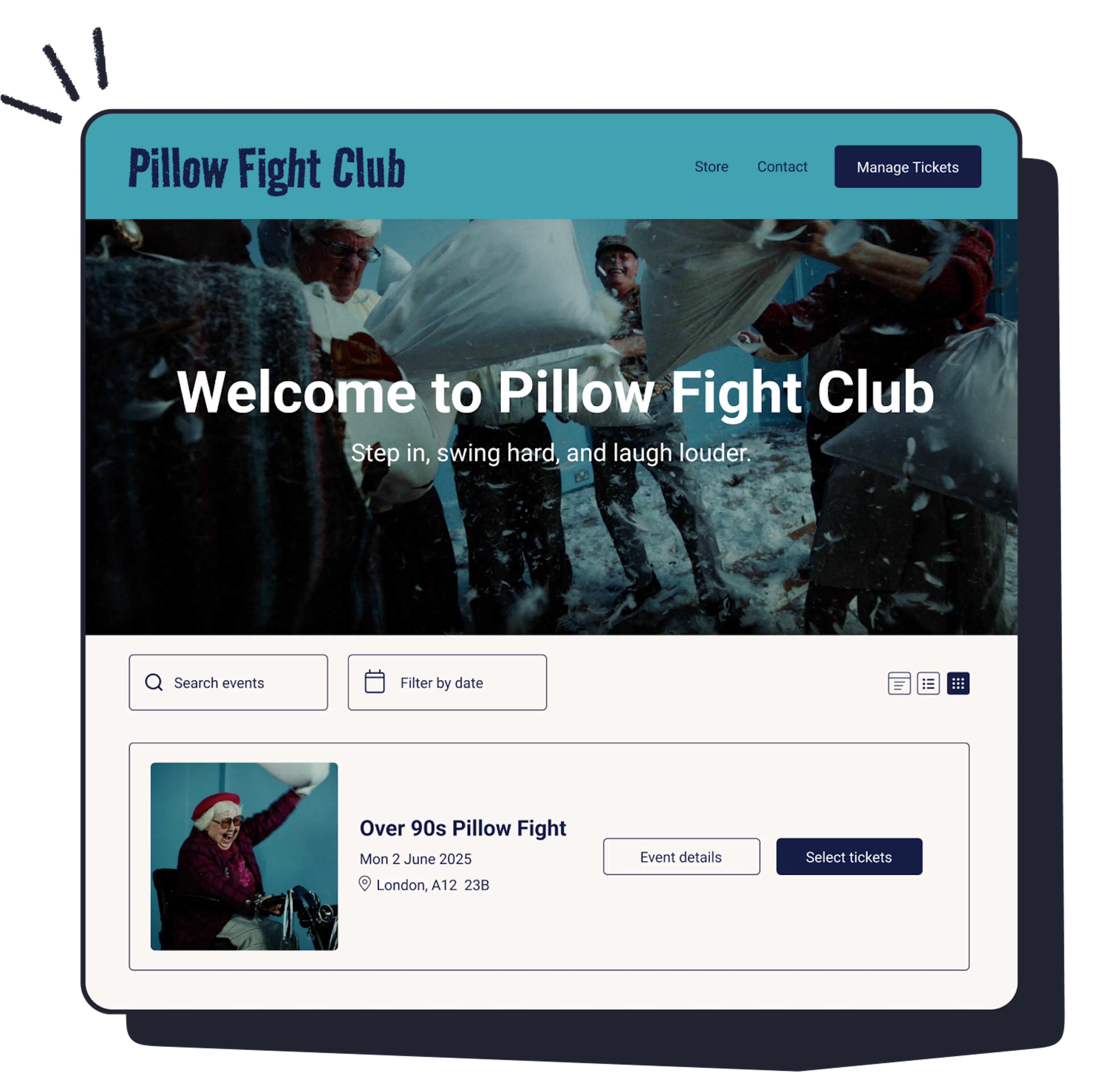 Mock event page for Pillow Fight Club