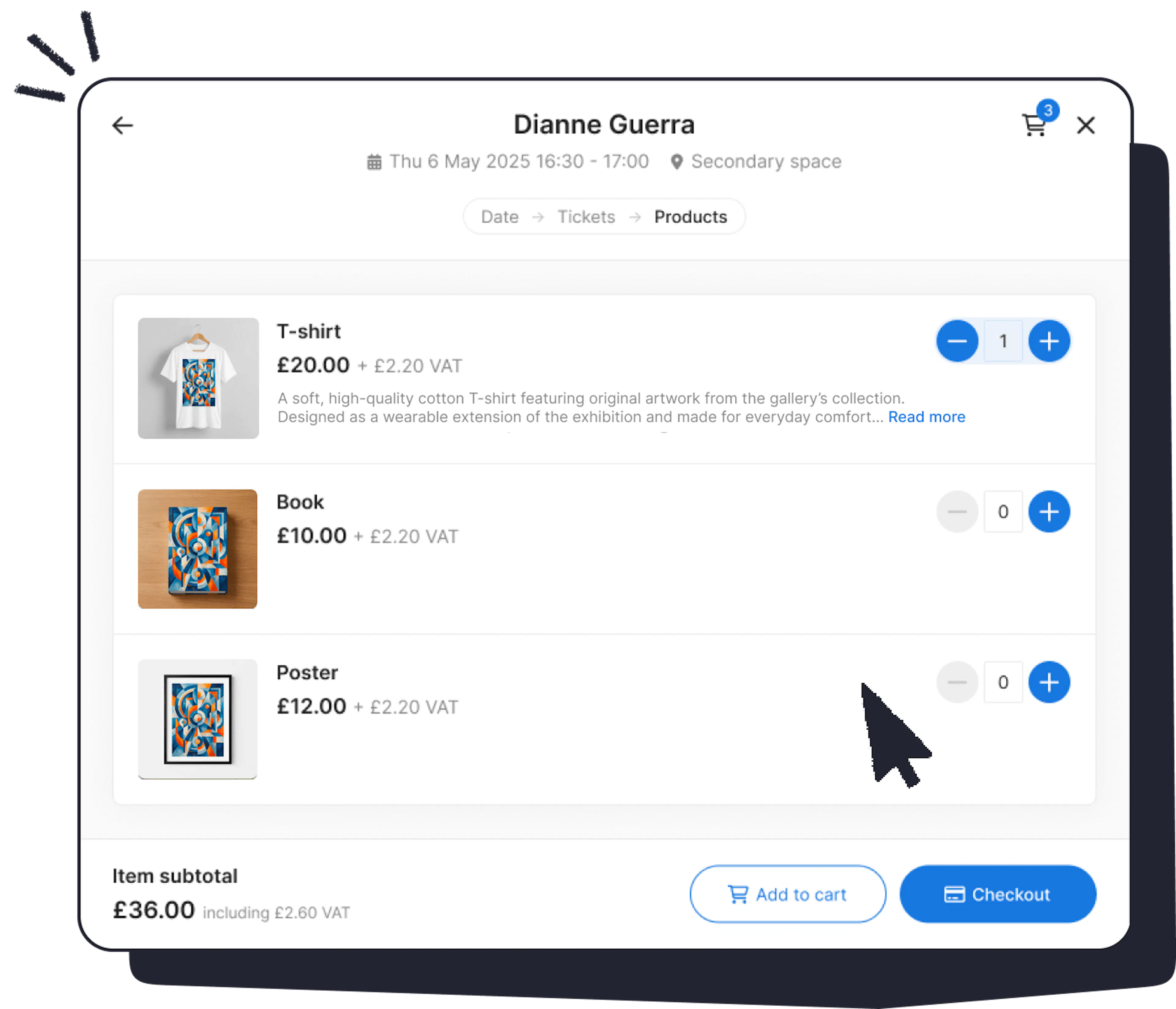 product upsell in ticket tailor check out