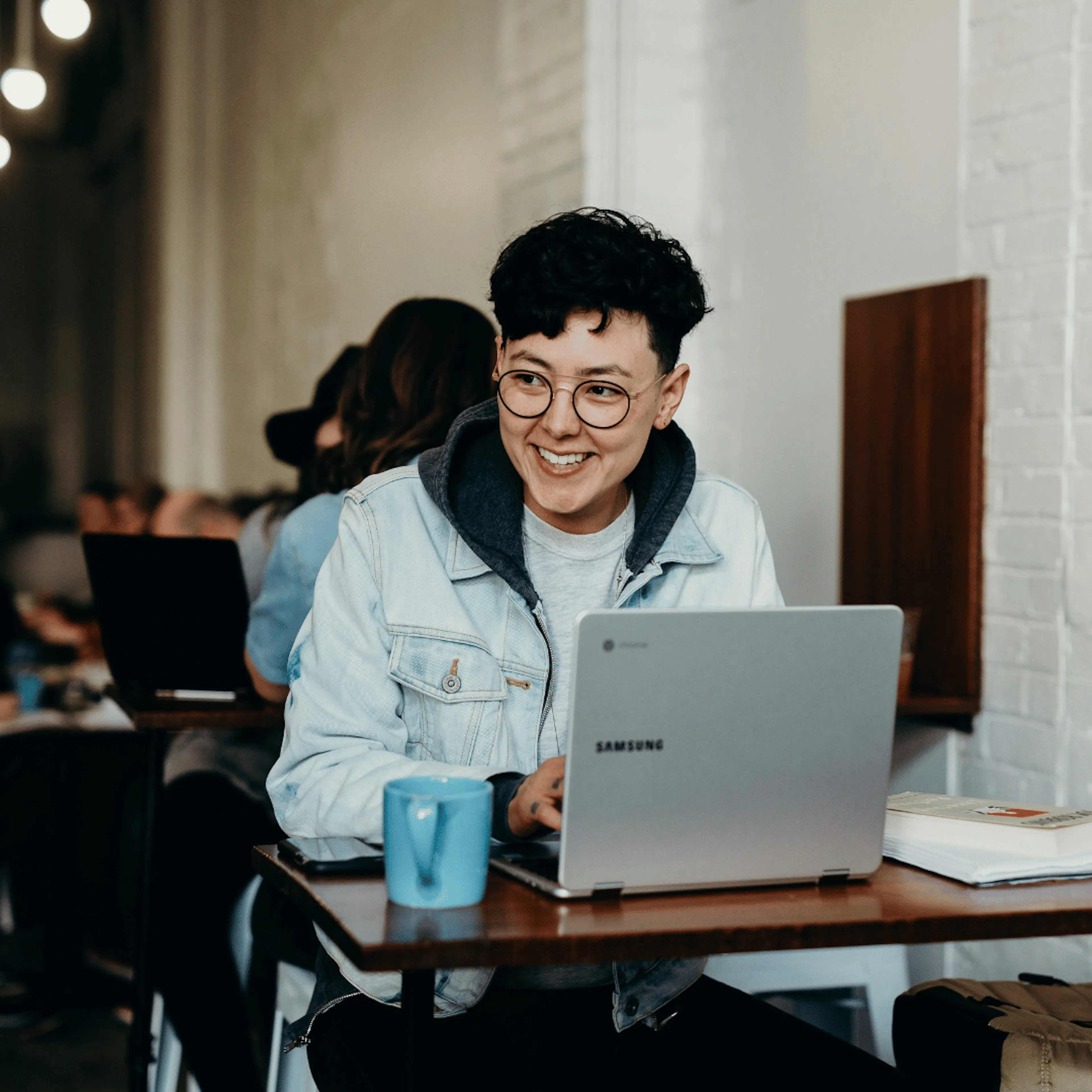person on computer